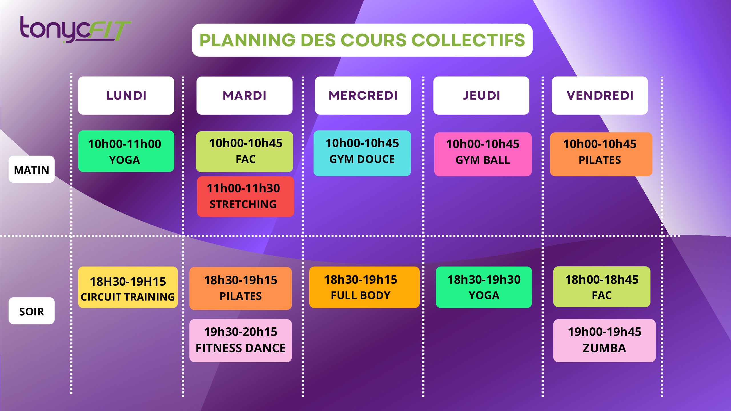 Planning cours collectif septembre 2022