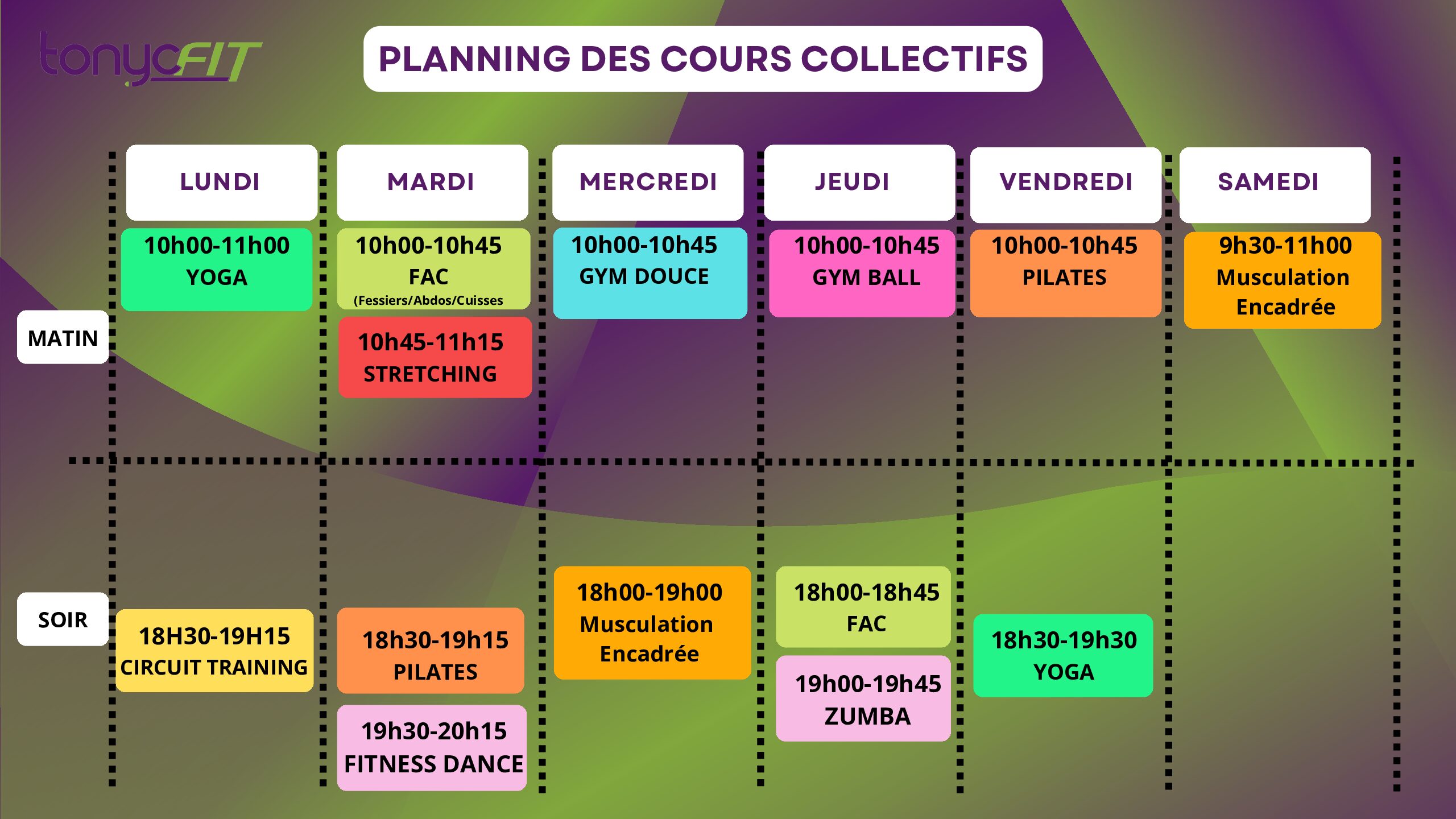 Planning des cours collectif 2023 / 2024